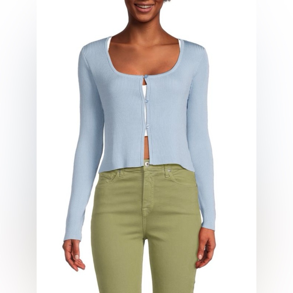 NEW WITH TAGS! Bcbg Ribbed Cropped Cardigan- Blue Haze size M